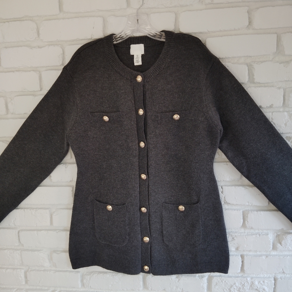 H&M Charcoal Gray Sweater with Gold Buttons sz L